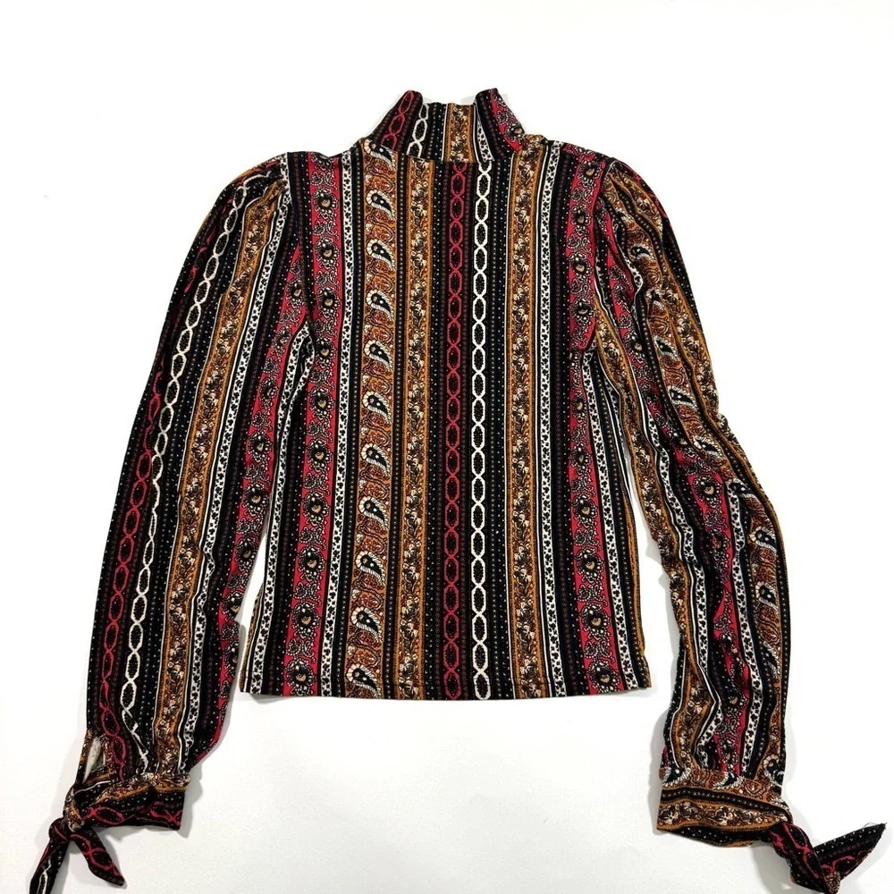 Free People Donatella Turtleneck Tie Sleeve Bohemian
